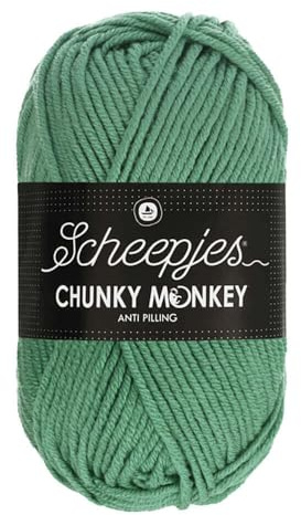 Scheepjes Chunky Monkey Aran Weight Yarn | 100g Ball | Anti-Pilling Acrylic | Soft & Hypoallergenic for Knitting and Crochet Blankets, Toys & Garments (1725 Eucalyptus)