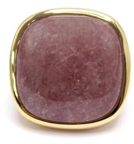 ORUS BIJOUX - Quadratischer Volumenring aus vergoldetem Silber und Naturstein, Erdbeerquarz, Größe: 2 cm