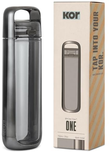 KOR One Wasserflasche aus schwarzem Nickel, BPA-frei, transparent, wiederverwendbar, 750 ml