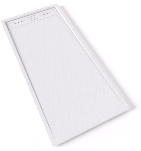 HIEMAL Receveur de douche 70 x 150 cm résine Blanc aspect ardoise + bonde incluse - Salle de bain