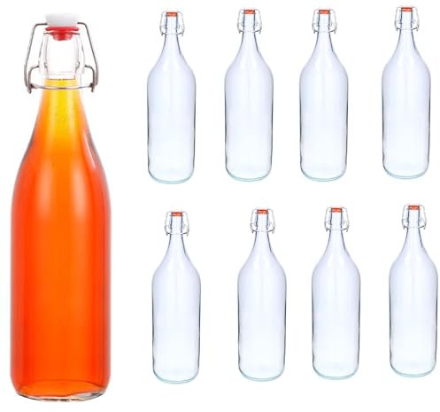 lilawelt24 8x 2L Leere Glasflasche Zum Befüllen | BügelFLASCHE| Likörflaschen Weinflasche |Essig-Öl Flaschen | Schnapsflaschen |Karaffe |Wasserflasche|Milchflasche BÜGELVERSCHLUSS