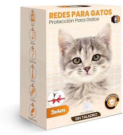 FR3®️ Red para Gatos Transparente | para Balcon y Ventana | Incluye Todos los Sistemas de Montaje | Red para Gatos Terraza | Redes para Gatos. (Red Transparente 3 X 4). Regalo Incluido.