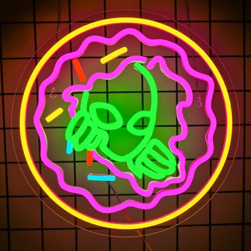 NYXEN Alien in a Donut - Cartello neon LED 32 x 32 cm, dimmerabile, divertente segnale luminoso per decorazione da parete, gaming, camera dei bambini e come idea regalo originale