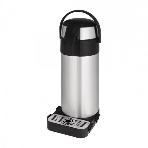 3 LTR Pump Action Airpot and Safety Stand Set Incl Drip Tray Black, Suitable for Hot or Cold Drinks, Secure Upright Holder for Functions & Gatherings