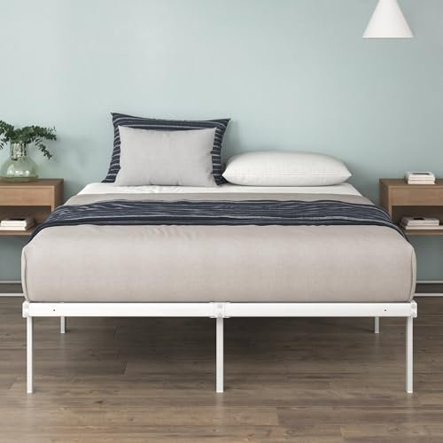 ZINUS Caleb Double Bed frame - Bed 135x190 cm - 36cm Height - Metal bed frame with Underbed storage and steel slat support - Foldable bed - White Color