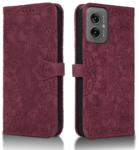 Succtopy Funda para Motorola Moto G55 5G PU Cuero Flip Carcasa Fundas Móvil de Tapa Libro con Cierre Magnético Flip Wallet Cover Case para Motorola Moto G55 5G Vino Tinto
