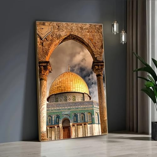 LMYCHENG Abstrakte Al-Aqsa-Moschee, Leinwandbild, goldene islamische Architektur, Poster und Drucke, Gemälde für Wohnzimmerdekoration, 80 x 120 cm, rahmenlos