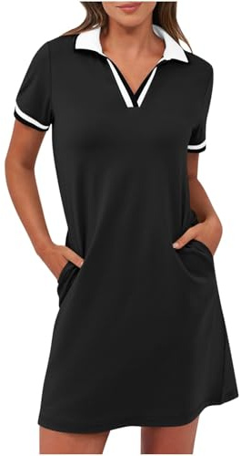 BFSWL Polokleid Damen Kurzarm Freizeitkleid Knielang Sportkleid Sport Sommerkleid Sommer Golf Kleid Einfarbig Tenniskleid Freizeit Revers Minikleid Kurze Tennis Kleid mit Taschen Dresses for Women