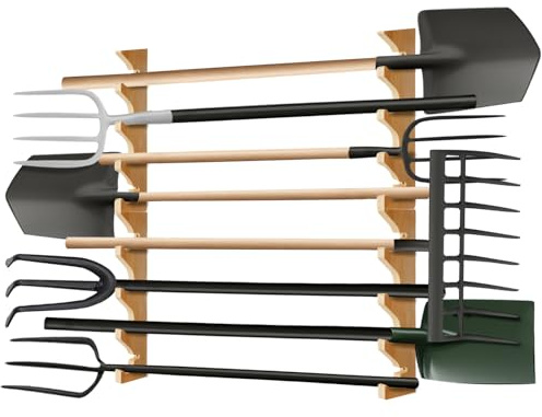 Beeveer 2 Paar Kiefernholz-Gartenwerkzeug-Organizer, Wandhalterung, Garage, Schuppen, Hof, Organisationsregale, horizontaler Garten-Werkzeughalter für Wandschaufeln, Rechen, lange Griffe, Aufbewahrung