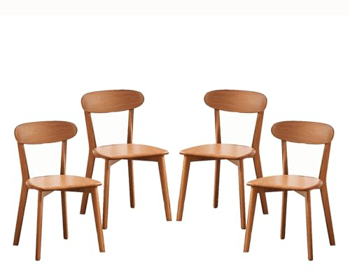 Genérico Sillas de Comedor de Madera Maciza, Silla de Cocina con Respaldo Curvado y Almohadillas Antideslizantes, Pack de 4 para Comedor, Dormitorio, Balcón