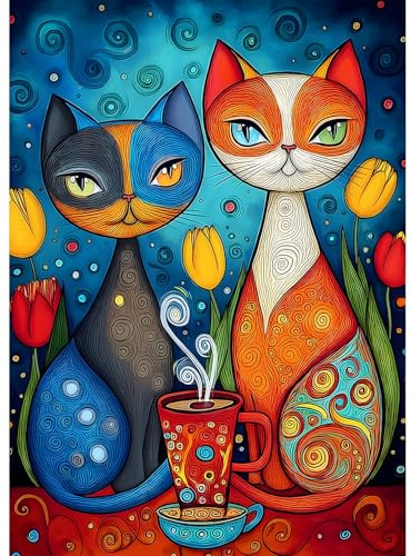 QQYRHN 5D Bunte Katze Diamond Painting Kit für Erwachsene Anfänger Geometrisch Kätzchen Diamant Kunst Kits Vollständiges DIY Cartoon Diamantstickerei-Set Perfekt zur Entspannung und Dekor 30x40 cm
