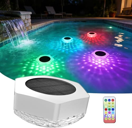 Solar Floating Pool Light with Remote Control, IP68 Waterproof Solar Pond Light ,Floating Light 7 Colors,Summer Party Pool Floating Light,Timer & 4 Brightness Levels for Outdoor Pool,Garden