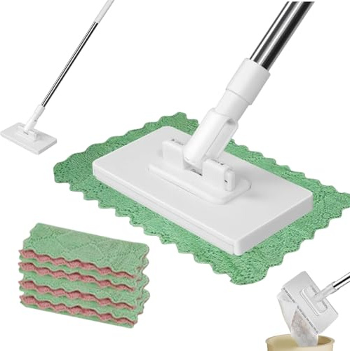 100cm Extended Handle Flash Mop, Lazy Clip-On Sweeper Mop with 10 Special Cloths, Stainless Steel and Plastic Floor Mops for Wooden Floors, Lightweight Cleaning Tool for Everyday Home Use