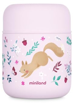 Miniland Thermy Speisebehälter für Kinder 280 ml aus Edelstahl, Doppelwandige Isolierung, Auslaufsicher | Squirrel Dreamland