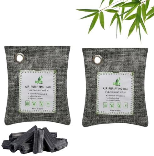 Bamboo Charcoal Air Purifying Bags 2×100g Activated Odour Absorbers | Charcoal Absorbs Odour Moisture, Hangable Design