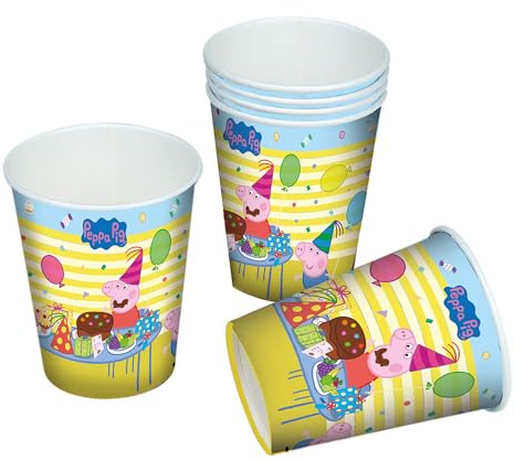 TIB Heyne Peppa Pig Partybecher 6 Stück – 250ml Inhalt cm aus Pappe – Kindergeburtstag Deko – Peppa Wutz Party Becher – Pappbecher Kinder Party