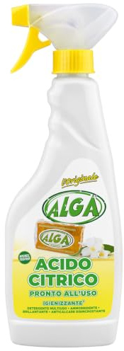ALGA BIO - Acido Citrico Spray per Bucato e Lavaggio Vestiti, Detergente Naturale Anticalcare per Lavatrice, Ammorbidente e Brillantante per Lavastoviglie 500ml