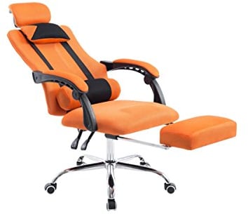 CLP Gaming Bürostuhl Fellow Mit Polsterung Und Netzbezug I Drehstuhl Mit Laufrollen Und Kopfstütze I Höhenverstellbarer Bürostuhl Mit Fußablage, Farbe:orange