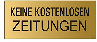 Briefkastenschild Keine kostenlosen Zeitungen 60x25 mm selbstklebend Material Aluminium matt-gold eloxiert Nr.29038-M