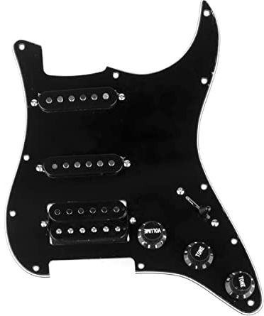 Musiclily Basic SSH Prewired Pickguard ST Gitarre Loaded Pickguard Vorverdrahtetes Schlagbrett mit Alnico 5 Humbucker Pickups Set für Fender American/Mexican Stratocaster E-Gitarre, 3 lagig Schwarz