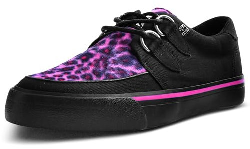 T.U.K. Vegan Creeper Sneaker - Scarpe da Ginnastica da Uomo e da Donna - Colore Tela Nera e Stampa Leopardo Rosa - Stile Punk, Goth e Rocker in Pelle e Scarpe Stringate - Taglia EU41
