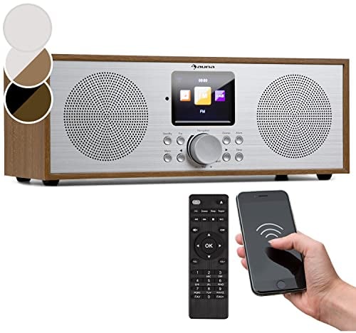 Auna Silver Star Radio Portatile Ricaricabile, Radio DAB con Bluetooth, Radio FM/DAB/DAB+ Digitale, Altoparlanti Stereo, Display HCC, Streaming, Sveglia, durata 5 Ore, Radio Vintage in Legno