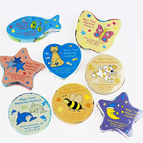KAMACA 8er Set Zauberhandtücher für Kinder – Magisches Handtuch aus Baumwolle |Mitgebsel Geschenkidee zum Kindergeburtstag Kompaktes Zaubertuch für Reisen & Alltag „Traumhafte Tierwelt“