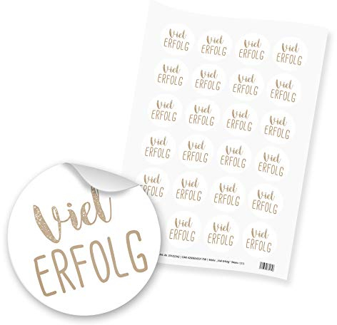 itenga 24x Sticker Aufkleber Viel Erfolg (Motiv 121) Latte Macchiato braun rund 4cm auf DIN A4 Bogen
