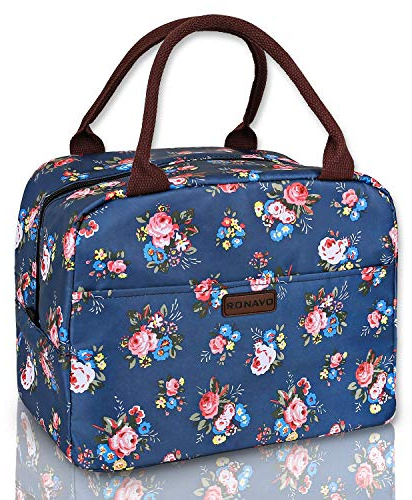 RONAVO Lunch Bag Cooler Bag Women Tote Bag Insulated Lunch Box Water-Resistant Thermal Lunch Bag Soft Leak Proof Liner Lunch Bags for Women/Picnic/Boating/Beach/Fishing/School/Work (Peony)