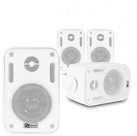Power Dynamics BC30V White Outdoor Speakers Set of 4 - Weatherproof 3 Wall Mounted Speaker System, 100V Line & 8 Ohms, IPX5 Rated, Ideal for Garden, Terrace, Shop & Marine Installation
