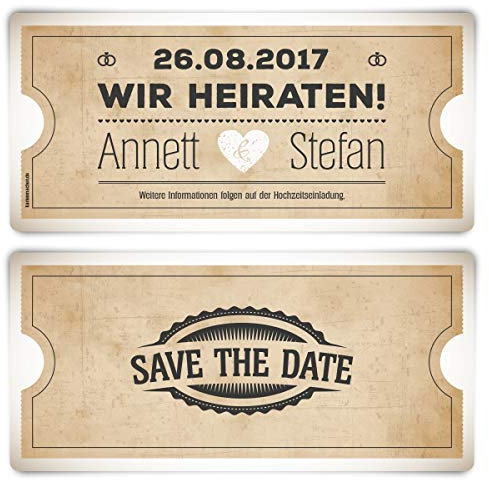 30 x Save the Date Karten zur Hochzeit DIN Lang - Vintage Herz in Weiß