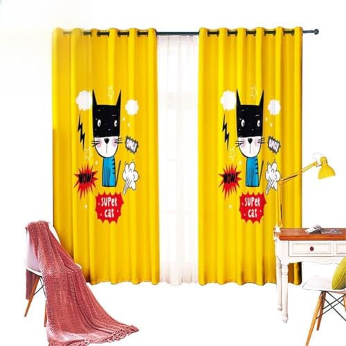 Morbuy Vorhänge Blickdicht Wohnzimmer Modern 2er Set mit Ösen und Raffhalter, Gardinen Blickdicht Thermovorhänge Verdunklungsgardine Schlaufenschal Schlafzimmer (140x260cm *2,Gelb)