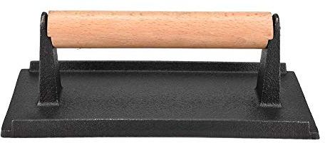 Prensa de filete de hierro fundido comercial Peso Mango de madera Prensa de hamburguesa Prensa de tocino de alta resistencia Máquina de carne rectangular Accesorios para parrilla de barbacoa