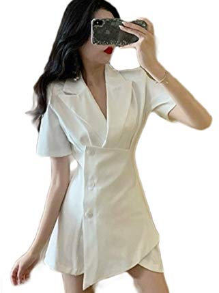 LYTDD Abiti per le donne Gonna Bianco Nero Viola Arancione Vestito Alla Moda Coreano Vestito Gonna Vita Irregolare Manica Corta, bianco, M