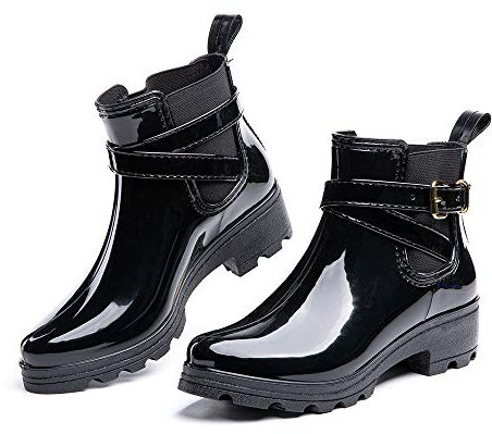 Hitmars Stivali Pioggia Donna Stivaletti Gomma Bassi Giardino Impermeabili Chelsea Boots Antiscivolo Eleganti Comodi Nero Taglia 36