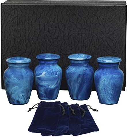 Eternal Harmony Urne für menschliche Asche | Gedenkurne sorgfältig handgefertigt mit eleganten Oberflächen zu Ehren Ihrer Liebsten | Erwachsenen-Urne groß mit schönem Samtbeutel (klein, Blau Milo)