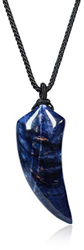 COAI Geschenkideen Unisex Surferkette Mehrfasen Spitzer Anhänger Wolfszahn Anhänger aus Sodalith