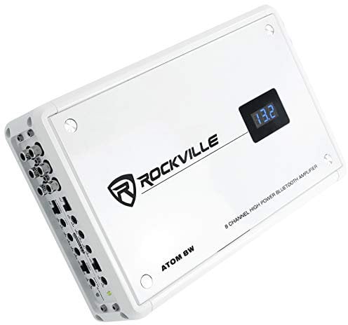 Rockville Atom 8W 3500W 8-Channel Marine Amplifier 4 Ohm, Bluetooth Connectivity, IP66 Water Resistance, Compact Design, Perfect for Boats and Marine Audio Systems