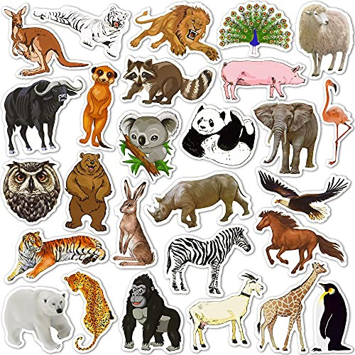 SUSIHI Tieraufkleber für Wasserflaschen, niedliche Tieraufkleber, Bauernhof, Zoo, Tieraufkleber, wasserdicht, Vinyl-Aufkleber, Großpackung (50 Stück)