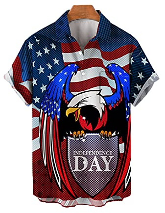 kewing Chemise à imprimé Drapeau américain Aigle pour Homme Chemise Cardigan rétro à imprimé Jour de l'indépendance américaine