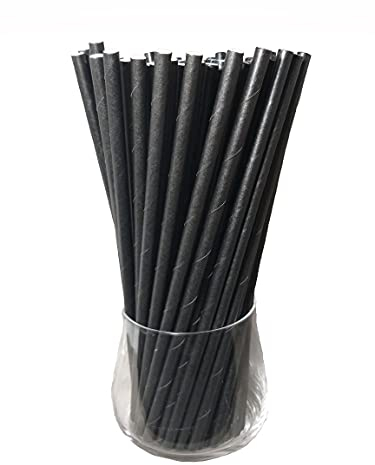 Papierstrohhalme, Papier Trinkhalm, Biologisch, Lebensmittelecht, umwelftreundlich, Einweg-Strohhalme, 120 Pack (Schwarz)