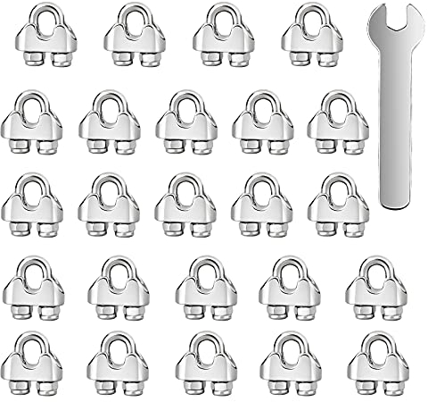 Seilklemmen 24 Stück Drahtseilklemmen 6mm 304 Edelstahl M6 Bügelklemmen mit Kontermuttern Klemme Drahtseil für Stahlkabel Stahldraht Stahlseil (Ø 6 mm)