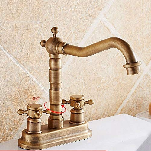 Mélangeur YD-501 360 degrés rotatif bassin rétro mélangeur robinet double poignée évier antique mitigeur thermostable froid robinetterie pont monté plein cuivre salle de bains lavabo baignoire robinet