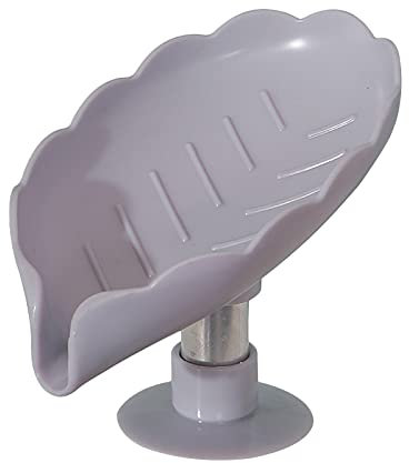 Porte-Savon en Forme de Feuille, Boîte à Savon avec Porte-Savon à Base en Plastique Drainage Triangulaire pour Cuisine, Douche, Salle de Bain (Gris)