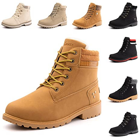 Botas Mujer Nieve Botas Invierno Botines Forradas Snow Boots Cordones Zapatos Invierno Outdoor Cómodas Antideslizante Bota Marrón 38 EU