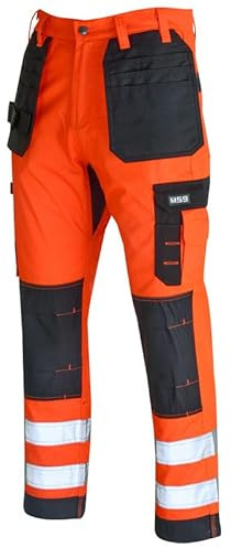 MS9 Mens Hi Viz Vis Cargo Working Work Trouser Trousers Pants Jeans Orange