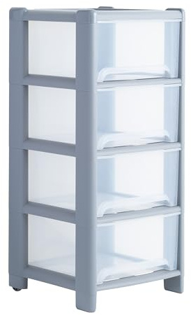 Wham 1x Deep (4 x 20L) A4 Drawers Plastic Storage Tower Unit Storage Organisation, Home Office Desktop Paper Stationary Files (Steel/Clear, 4 Drawer)