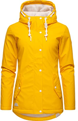Ragwear Damen Regenjacke Marge wasserdicht warm gefüttert mit Kapuze | Länge: po-bedeckend | Wärmegrad 2 von 3 – warm gefüttert | 4.000 mm Wassersäule | fleecegefütterte Kapuze