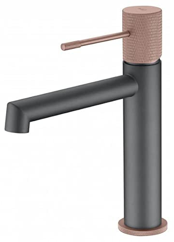 IMEX - Robinet de lavabo mitigeur de salle de bain - SÉRIE LINE (Gris mat et Champagne)