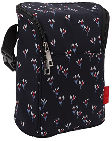 Babyflaschen-Thermotasche Flaschen-Muttermilch-Aufbewahrungs-Aufbewahrungstasche Wasserdichte Nylon-Isolierungs-Tragetasche Kinderwagen-Flaschentasche FüR Mutter, KindertagesstäTte(Blumenschwarz)